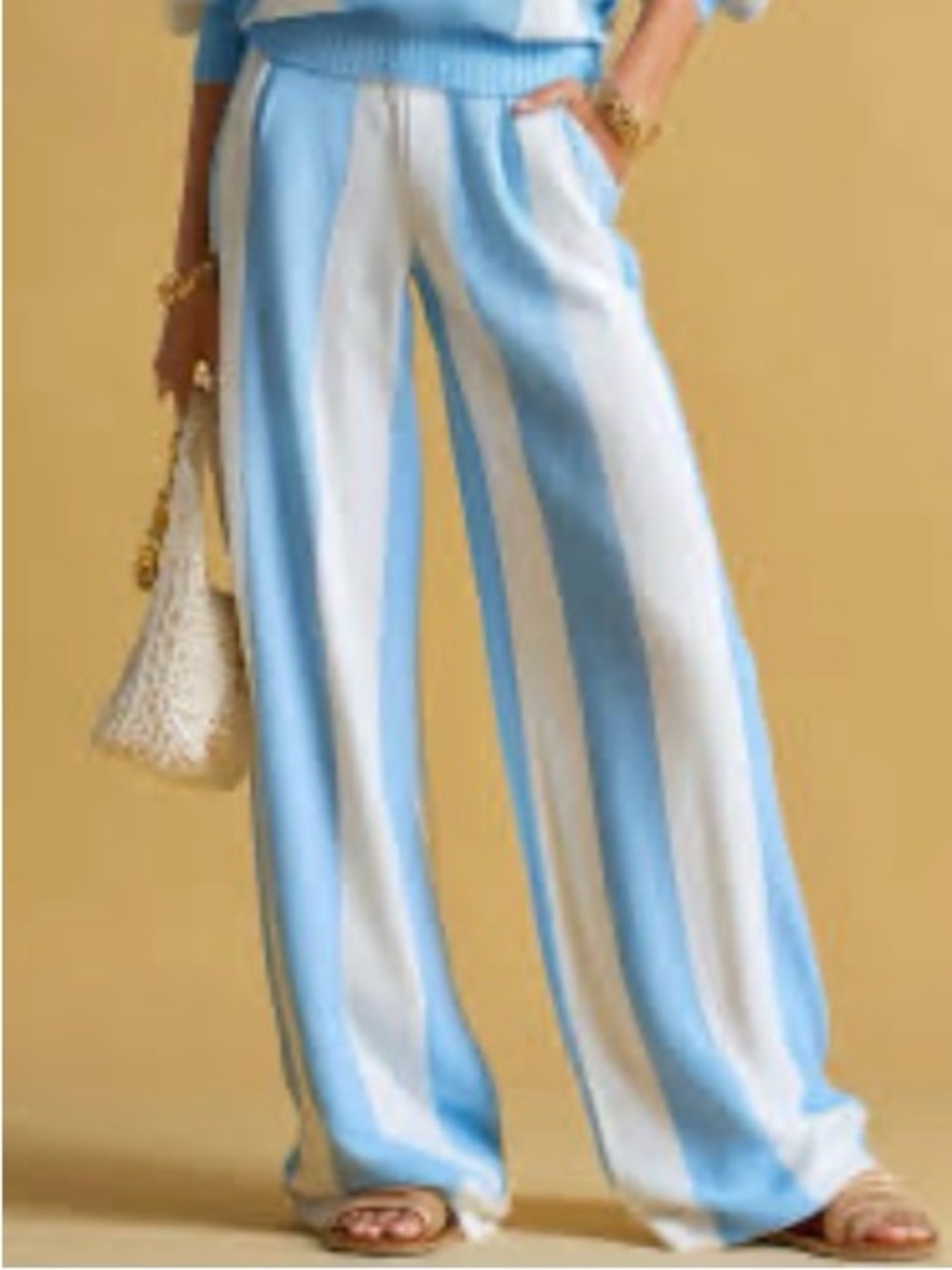 OYROSY High Waisted Wide-Leg Striped Pants in Light Blue and White